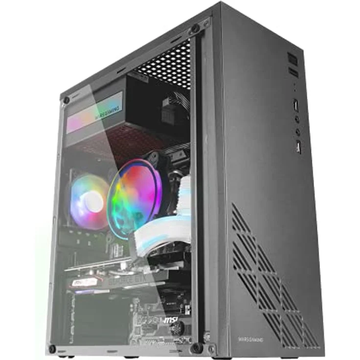 Mars Gaming MC100 ATX Gehäuse mit RGB-Beleuchtung und Seitenteil aus Glas, Schwarz – Bild 1