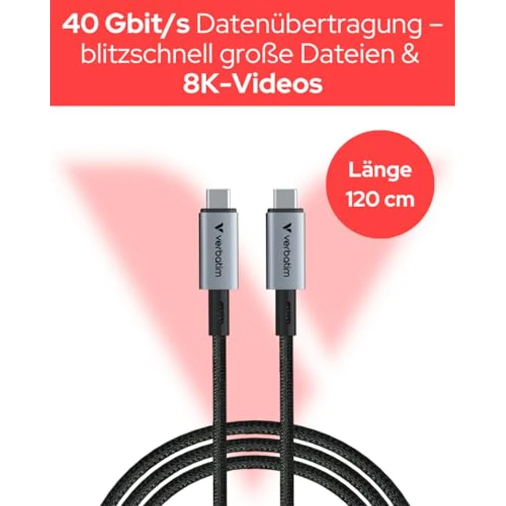 Verbatim Sync & Charge 240W Ladekabel USB C PD 3.1, 120 cm, Schnellladekabel für iPhone 17 Pro Max, Samsung Galaxy S25, MacBook Air, langlebig und hochgeschwindigkeitsdatenübertragend – Bild 3