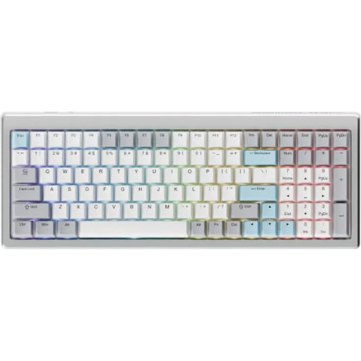 Ducky Cushion 98 Gaming-Tastatur, 96%, US-Layout (ANSI), leise Shush Green Switches, RGB, Silber – Bild 1