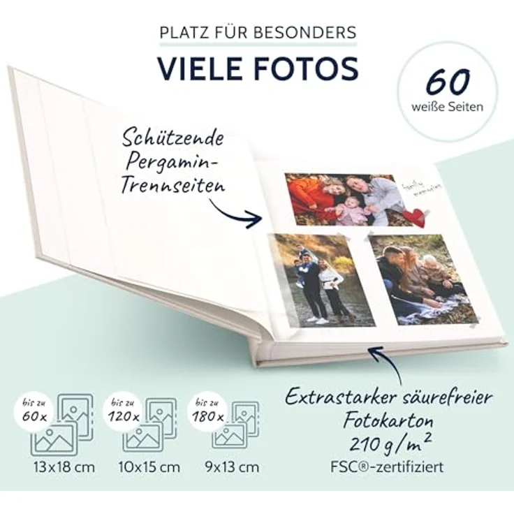 goldbuch Fotoalbum Summertime Trend 2, Fotobuch mit 60 weißen Seiten mit Pergamin Trennblätter, Erinnerungsalbum mit Leinen Einband, Foto Album zum Einkleben, 24605, Beige, 25 x 25 x 4 cm - Preisvergleich – Bild 4