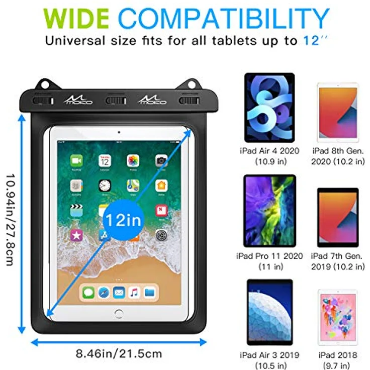 MoKo wasserdichte Tasche für 12" Geräte, Tablet Schutztasche Kompatibel mit iPad 9/8/7 10.2, iPad Pro 11 M1, iPad Air 5/4 10.9, Galaxy Tab A7 10.4, S7 11, S6/S6 Lite, MatePad New 10.4, Schwarz – Bild 3