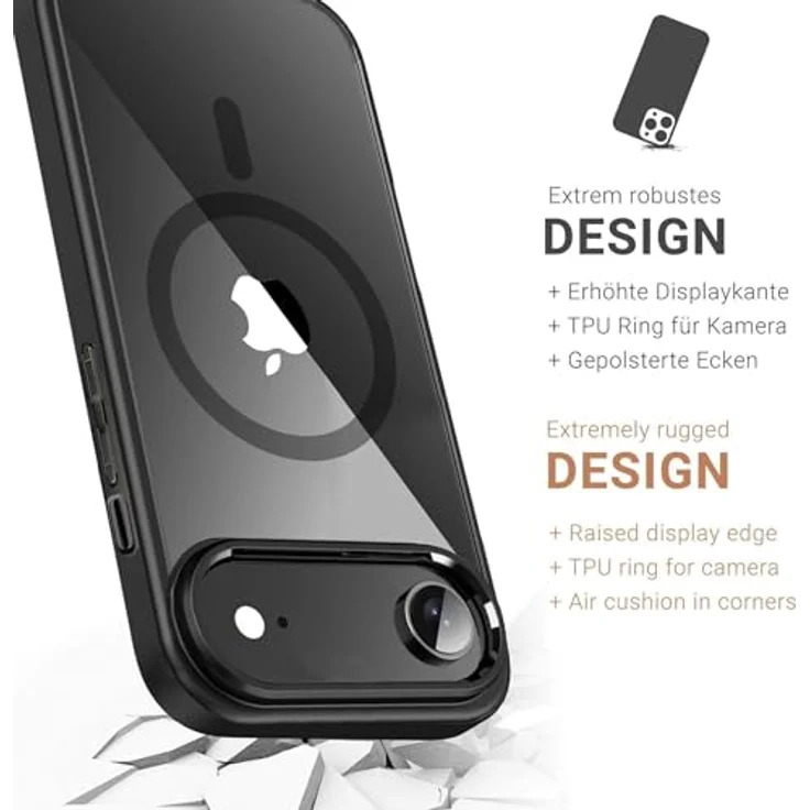 JT Berlin BackCase Pankow Hybrid MagSafe für Apple iPhone Air, 360° Schutz, gepolsterte Ecken, kratzfest, Schwarz/Transparent – Bild 4