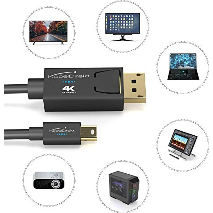 KabelDirekt - Mini DisplayPort (Thunderbolt) auf DisplayPort Kabel (Mini DP auf DP) - 3m - (UHD Auflösung mit 4K / 60Hz, Version 1.2, für PC & Mac, DP Stecker mit Verriegelung, schwarz) – Bild 3