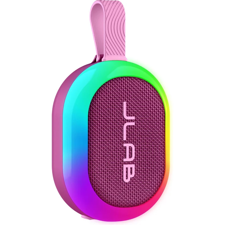JLab Audio POP PARTY, tragbarer Bluetooth Lautsprecher mit 8 Stunden Akkulaufzeit, IPX5 spritzwassergeschützt, RGB-Beleuchtung, Pink