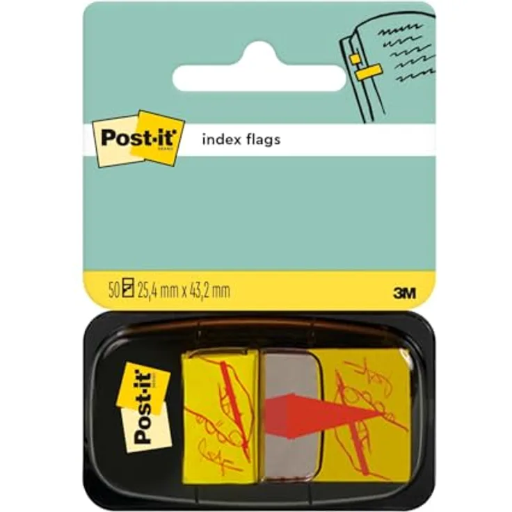 Post-it Notes Haftnotizblock, 50 selbsthaftende Haftstreifen mit Index Symbol "Unterschrift", gelb, 25,4 x 43,2 mm