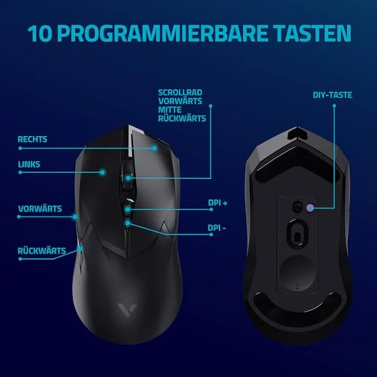 Rapoo VT2PRO kabellose Gaming-Maus mit 26000 DPI Sensor, 50 G Beschleunigung, bis zu 160h Akkulaufzeit - Schwarz – Bild 4