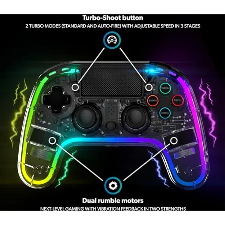 Snakebyte GAMEPAD RGB 4 - Transparenter Wireless Controller für PlayStation 4, einstellbare RGB-Beleuchtung, starker Akku, belegbare Zusatztasten – Bild 3
