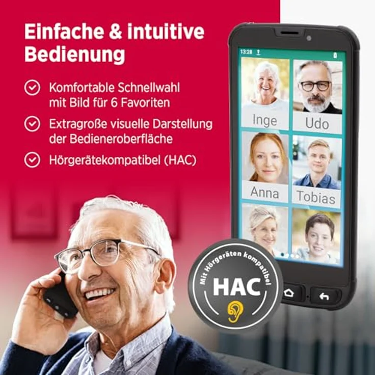 Olympia NEO Mini+, 5" Senioren Smartphone mit Notruftaste, großen Icons, Android 15, 4G LTE Dual SIM, WhatsApp vorinstalliert – Bild 4