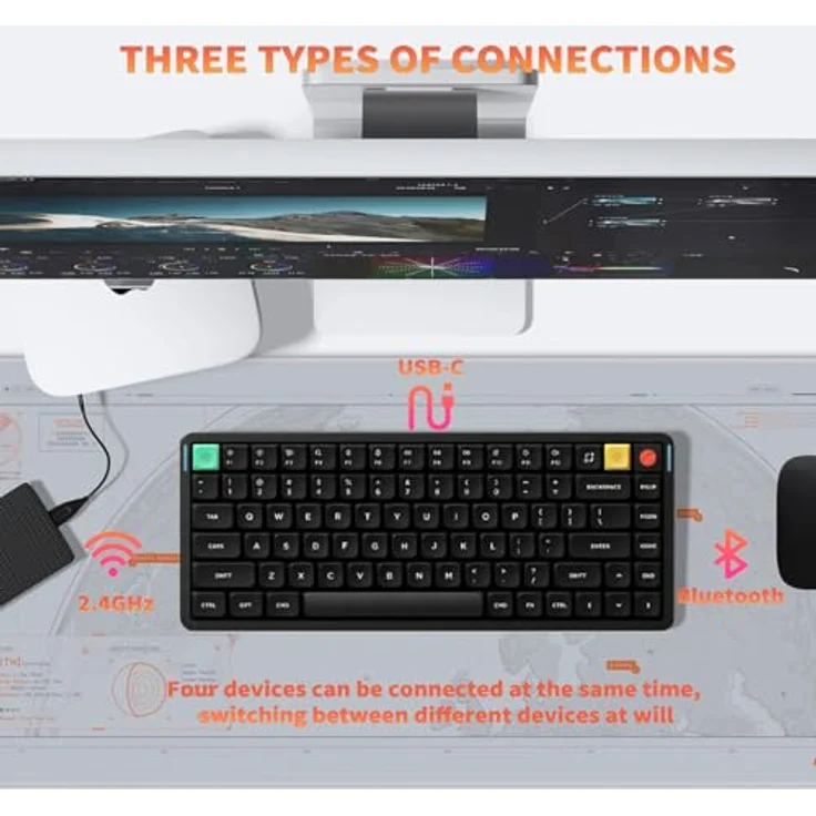 Nuphy Air75 V3 Kabellose Mechanische Tastatur Hot Swappable, 84 Taste 75% ANSI US Layout, Custom Low Profile, RGB LED, Gasket Mounted, Bluetooth/2.4GHz/USB-C, Schwarz Brown nano – Bild 2