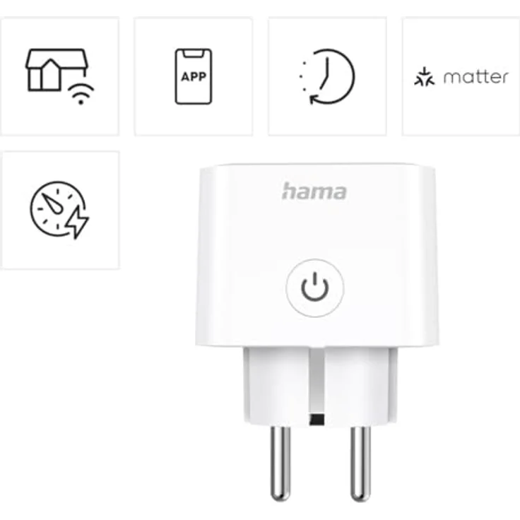 Hama 176654 Smarte WLAN-Steckdose, Matter, sprach- und appgesteuert, 3680W, Weiß – Bild 2