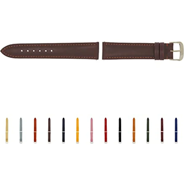 SELVA Uhrenarmband, Leder-Ersatzarmband für Smartwatch, 24 mm, Mokka mit silberner Schließe, Made in Germany – Bild 1