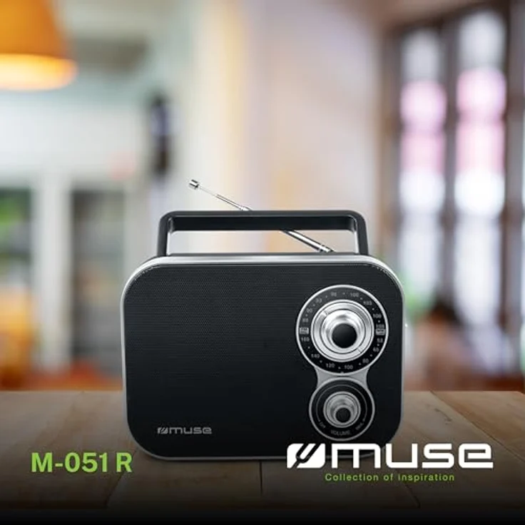 Muse M-051R tragbares Retro-Radio, UKW und MW, Netz- und Batteriebetrieb, Teleskopantenne, AUX-In, schwarz – Bild 2