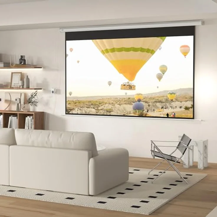 HOMCOM Beamer-Leinwand Elektrisch 266 x 149 cm 16:9, Motorisiert mit Fernbedienung, Metall, Weiß – Bild 2
