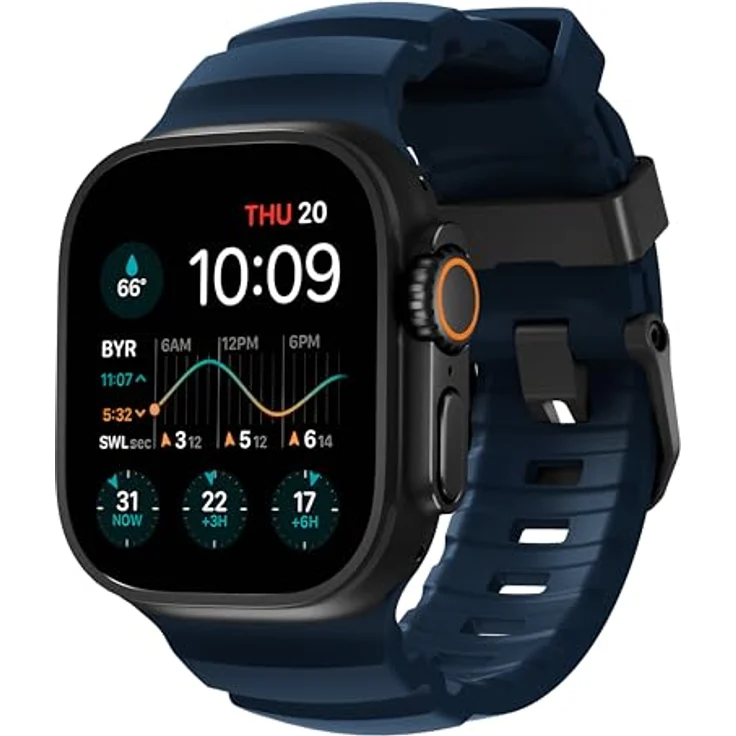 NOMAD Apple Watch Sportarmband Rocky Point Atlantic Blue – 45/49 mm mit schwarzer Titan-Hardware, für Damen und Herren – Bild 1