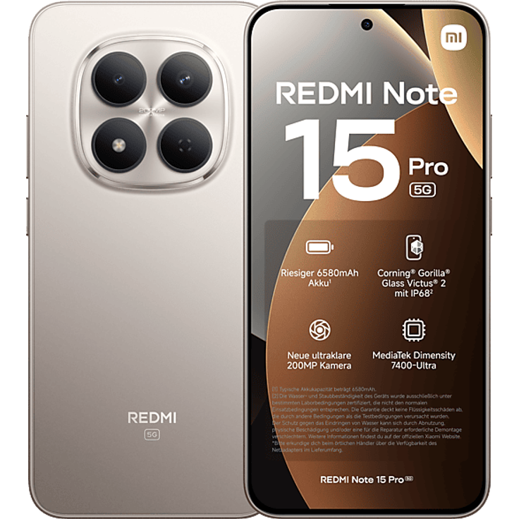 XIAOMI REDMI Note 15 Pro 5G, Smartphone mit 256 GB Speicher, Titanium, Dual SIM