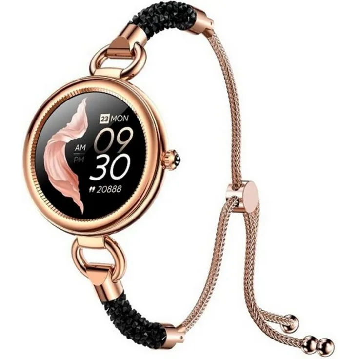 Maxcom Crystal Harmony Smartwatch Rosa Watch, 1-tlg. Elegante Smartwatch mit 1,09-Zoll-Display und natürlichen Obsidian-Kristallen