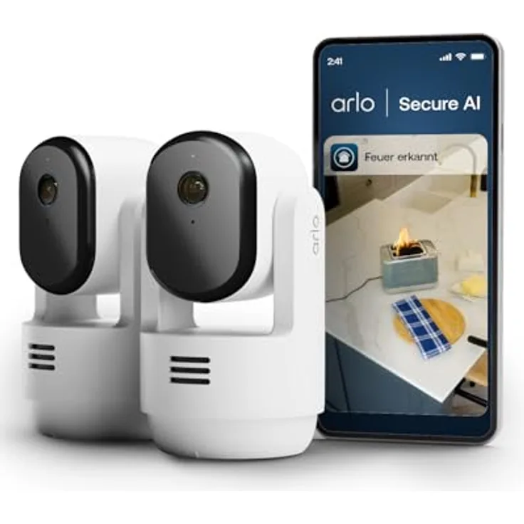 Arlo Indoor 3 HD PTZ Überwachungskamera, 2er Set, 360º schwenkbar, HD Video, 2-Wege-Audio, Kabelgebunden, mit Bewegungsverfolgung und Secure Plan Testzeitraum