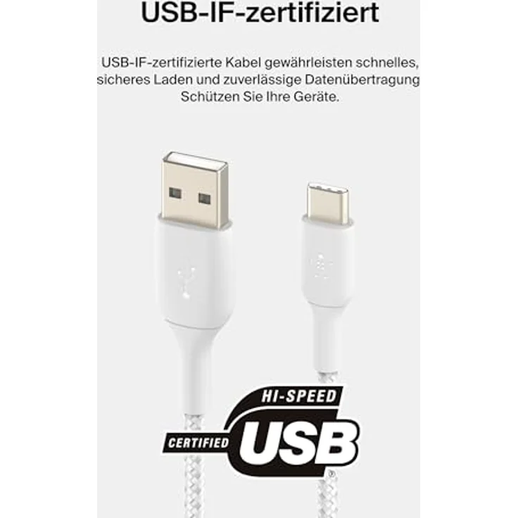 Belkin USB-C/USB-A Kabel ummantelt, 1 m, weiß – Bild 3