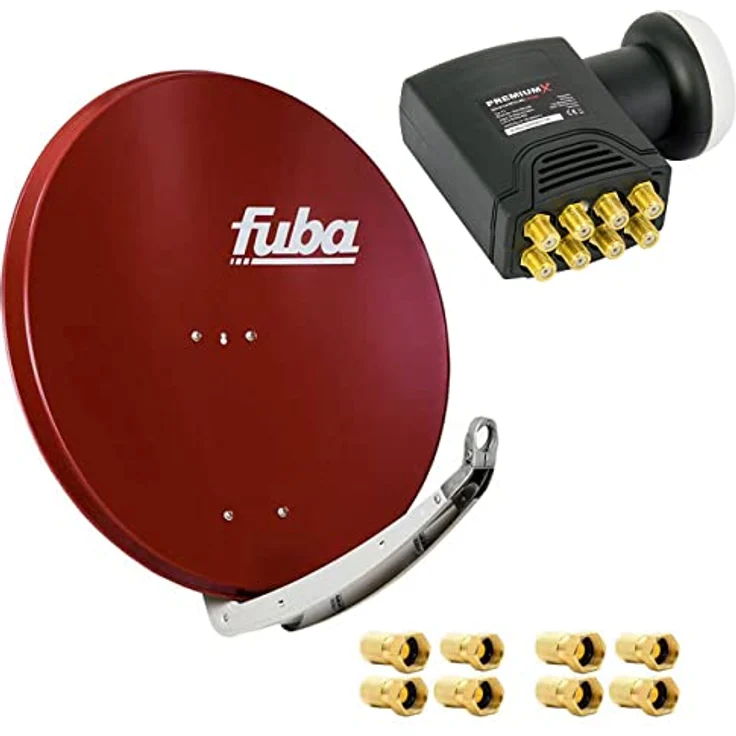 Fuba DAA 850 R, Satellitenantenne Aluminium in Rot, HDTV 4K DELUXE Octo LNB для bis zu 8 Teilnehmern – Bild 1