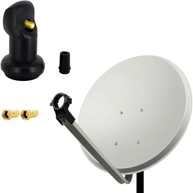 PremiumX Satelliten-Komplettanlage PXA80, 80cm Aluminium Satellitenschüssel in Hellgrau, Single LNB, für 1 Teilnehmer, DVB-S/S2 Empfang, hohe Signalqualität – Bild 1