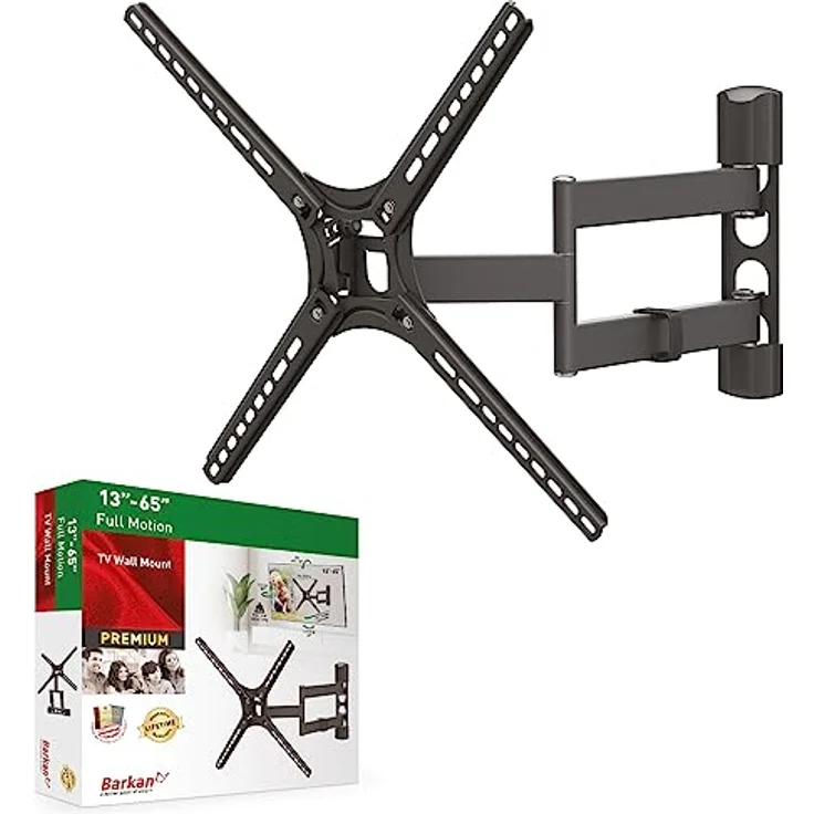 Barkan TV Wandhalterung, 29 - 65 Zoll Schwenkbar / Neigbar / Vollbewegung flach & curved Fernseher TV Halterung, hält bis 40Kg, Patentierter, UL zertifiziert, für LED OLED LCD, Max. VESA 400x400 – Bild 1