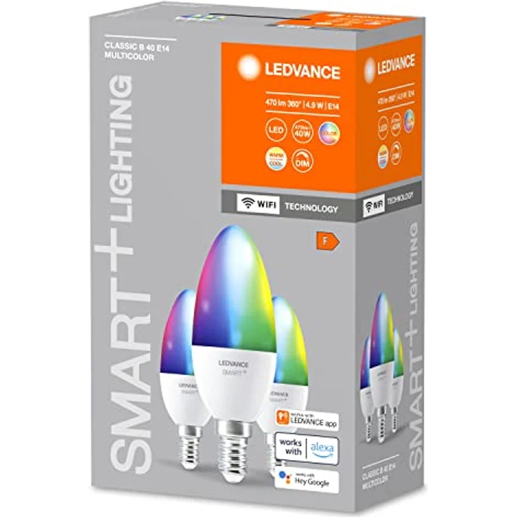 LEDVANCE Smarte LED-Lampe mit WiFi-Technologie für E14-Sockel, matte Optik ,RGBW-Farben änderbar, Lichtfarbe änderbar (2700K-6500K), 470 Lumen, Ersatz für herkömmliche 40W-Leuchtmittel, 3-er Pack – Bild 2