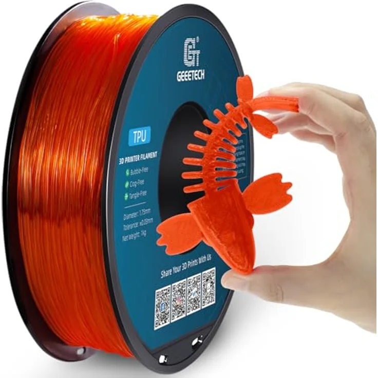 GEEETECH TPU Filament 1,75mm Transparent Orange, Flexibles 3D Drucker Filament mit hoher Abriebfestigkeit, 1kg Spule – Bild 1