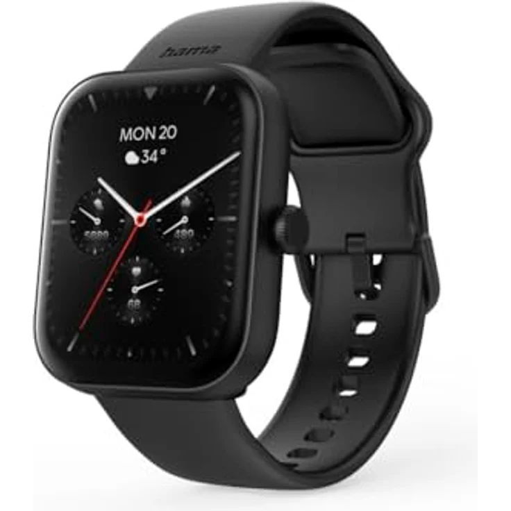 Hama Smartwatch 5000 (Farbdisplay 1,65“, Telefonfunktion, WhatsApp, E-Mails etc., Sprachassistent, wasserdicht, Fitnesstracker mit 100 Sportarten + Herzfrequenz, Blutsauerstoff, Kalorien etc.) schwarz – Bild 1