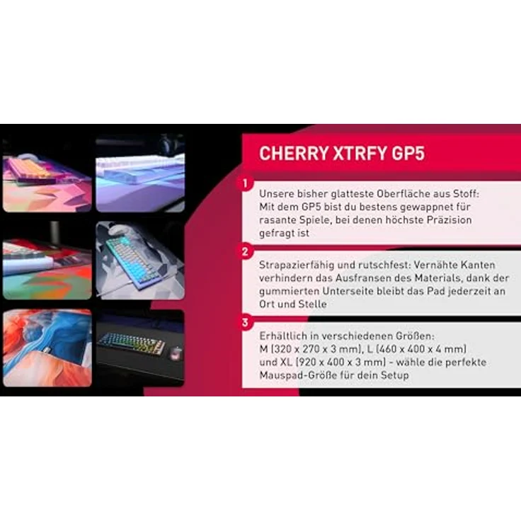 CHERRY XTRFY GP5, Gaming-Mauspad aus Stoff in L (460 x 400 x 4 mm), Glattes Speed-Pad für Präzision, Vernähte Kanten, Rutschfest, Maschinenwaschbar, Schwarz – Bild 4