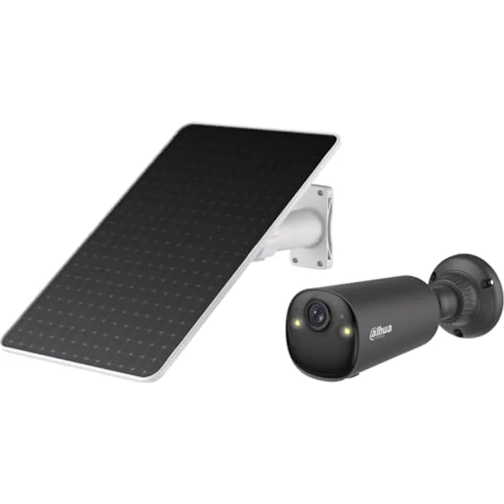 Dahua BF8C Solar Überwachungskamera Aussen, 8MP mit 4K Ultra HD, 122° Blickfeld, KI-Erkennung, Farbnachtsicht, IP66, Zwei-Wege-Audio, Schwarz
