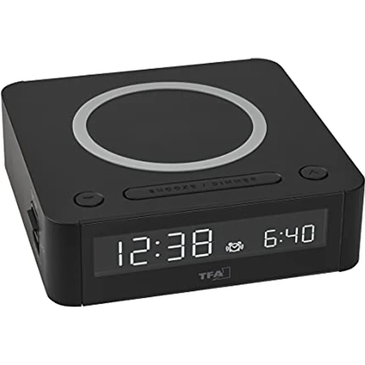 TFA Dostmann Wecker digital Easy-Charge Wireless, 60.2030.01, mit kabelloser Ladestation, Farbdisplay, Alarm mit 2 Lautstärken, Snooze-Funktion, schwarz – Bild 1