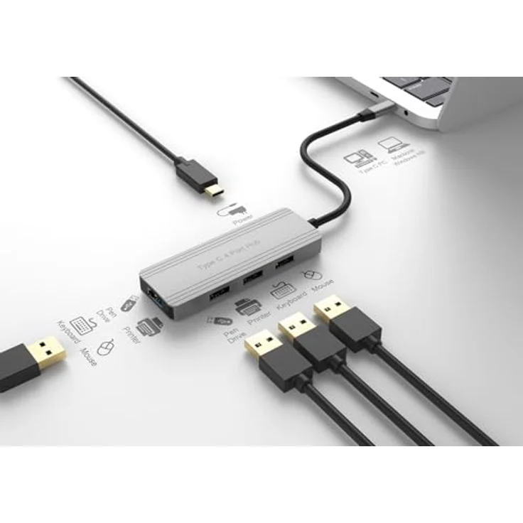 VALUE USB 3.2 Gen 1 Hub, 4-fach USB-C Anschlusskabel mit 5 Gbit/s Datentransferrate, optionale Stromversorgung über USB-C – Bild 4