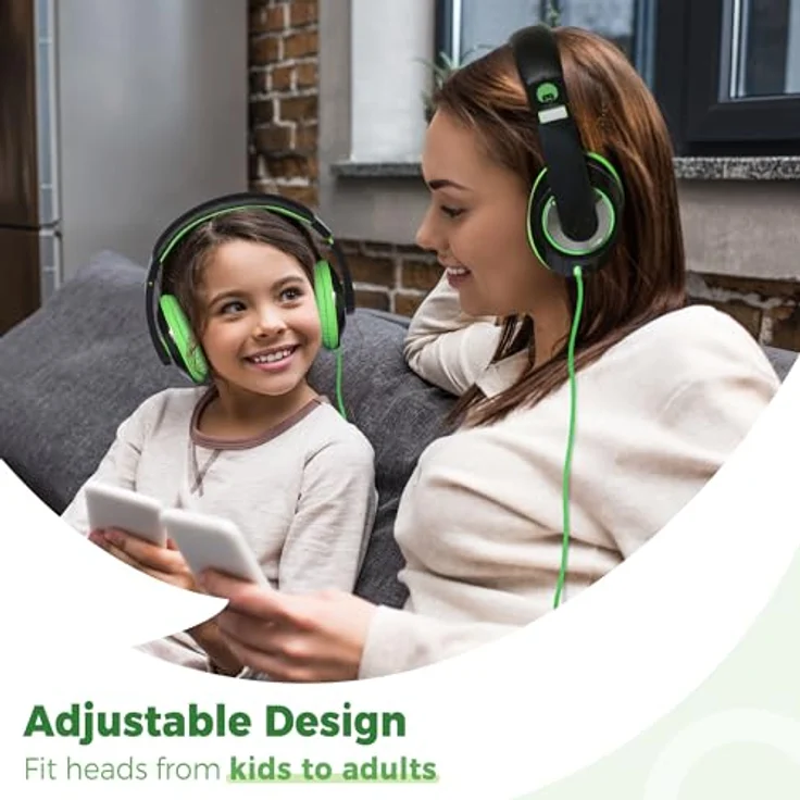 ROCKPAPA Comfort Kopfhörer On Ear Wired Headphones ohne Mikrofon für Kinder-Erwachsene, Cellphones Laptop Tablet PC Computer CD DVD MP3-4 Schwarz Grün – Bild 4