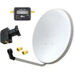 ARLI 60cm HD Satellitenantennenanlage, Twin LNB mit Satfinder, 2 F-Stecker, lichtgrau, für 2 Teilnehmer, UHD 4K