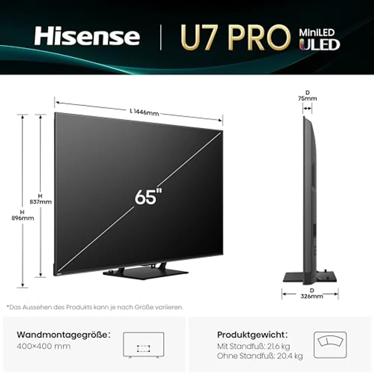 Hisense 65U7Q Pro, 65 Zoll 4K Mini LED Smart TV mit Hi-View AI Engine Pro, 165Hz Game Mode Ultra, FreeSync Premium Pro, 2.1.2 ch. Dolby Atmos Surround Sound und Sprachsteuerung [2025] – Bild 2