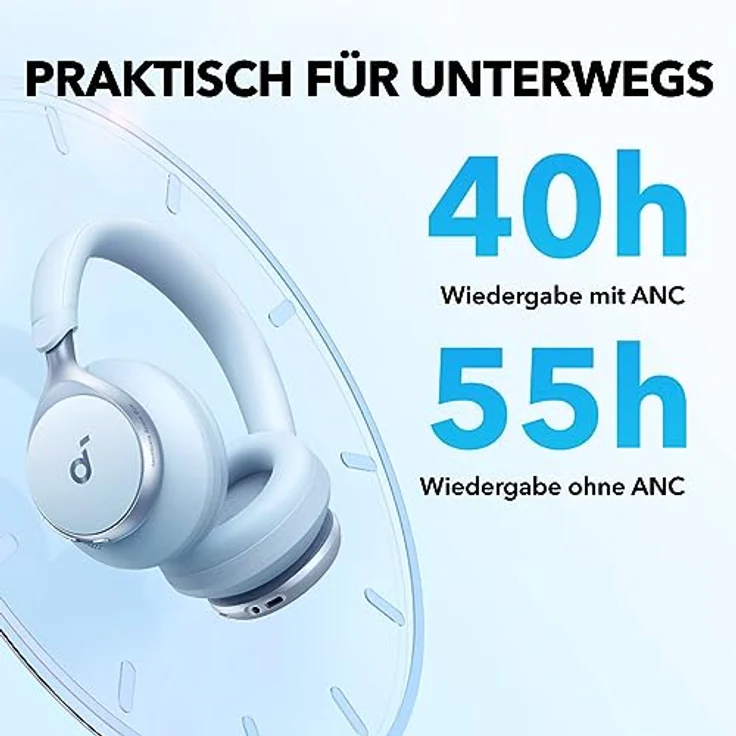 soundcore by Anker, Space One Kabellose Over-Ear Bluetooth Kopfhörer, Aktives Noise Cancelling, 2X stärkere Stimmunterdrückung, 40h Wiedergabe, App, Hi-Res Audio, Bluetooth 5.3 (Himmelblau) – Bild 5