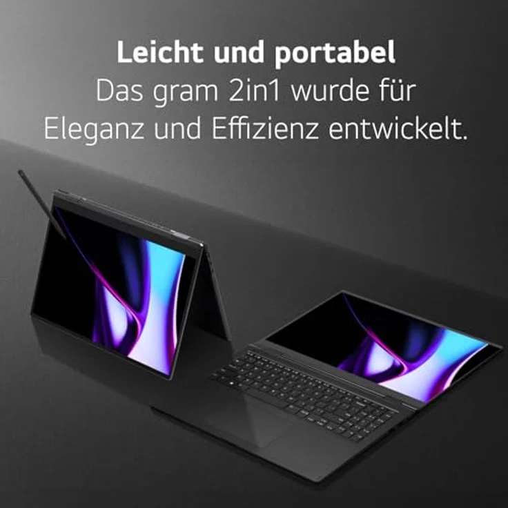 2024 LG gram Pro 16 Zoll 2in1 Notebook 16T90SP-K.AA78G - 1399g Intel Core Ultra7 Laptop (16GB RAM, 1TB Dual SSD, 20,5h Akkulaufzeit, OLED Touch Panel, LG Stylus Pen, Win 11 Home) - Schwarz – Bild 3
