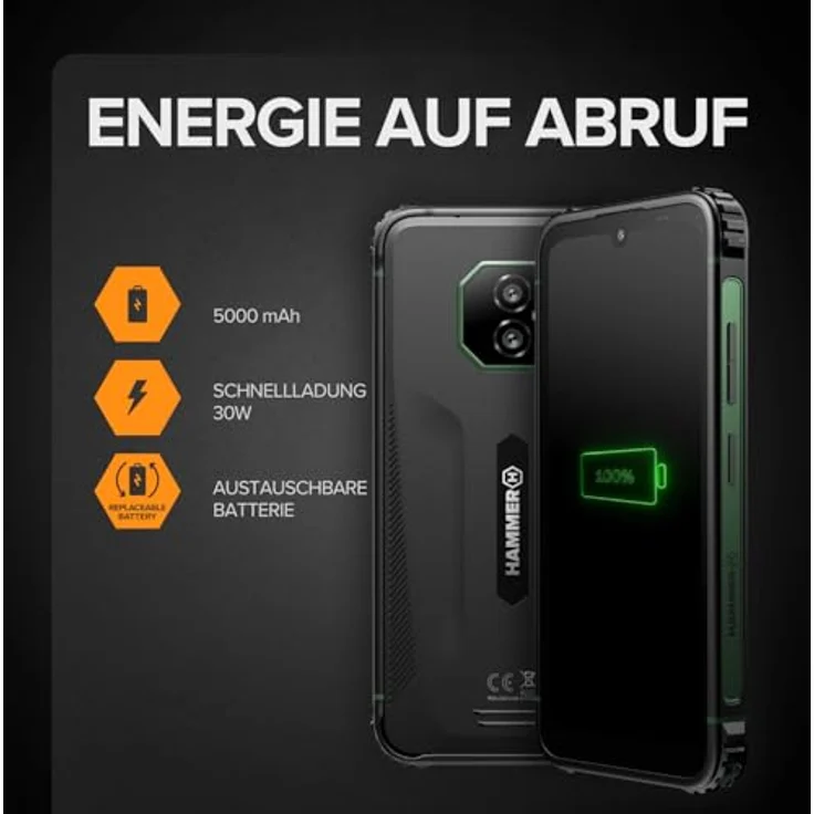 Hammer Ranger 4G, Outdoor Handy mit 6" Display, 128GB Speicher, 5000mAh Akku, IP69, Dual SIM, eSIM, NFC – Schwarz – Bild 3