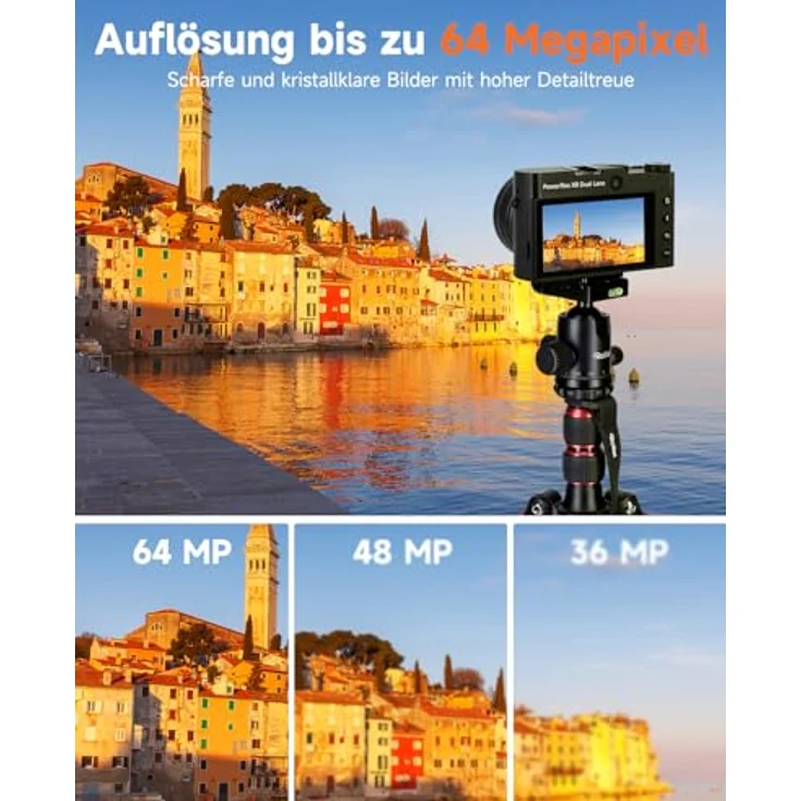 Rollei Powerflex X8, Dual Lens Digitalkamera mit 64MP, 5K Fotoapparat, 8X optischem Zoom, 3,6" Touch Screen, tragbar, schwarz für Anfänger – Bild 3