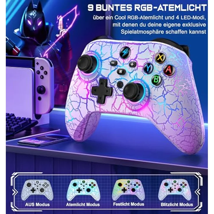 Switch Controller für Nintendo, Switch Controller mit 2 Back Button Macro Programmierbar/Rissiges Design Lichter, 1000mAh Controller Switch für Switch/Lite/OLED, Kompatibel mit Android/IOS/PC(Weiß) – Bild 2