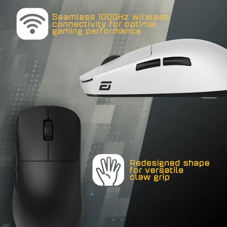 ENDGAME GEAR OP1we Wireless Gaming-Maus, CompX CX52850 Mikrocontroller, Pixart PAW3370 Optischer Sensor, Mod-freundlich, Hybrid-Skate-Design, Claw-Grip, 58,5 g, Schwarz – Bild 3