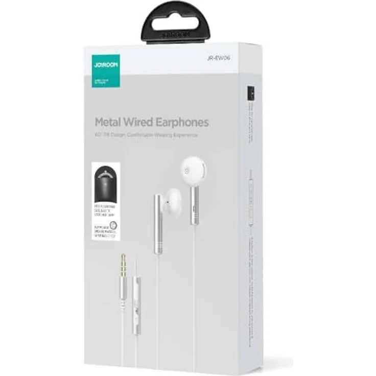 Joyroom Wired Series Jr-Ew06 Metall Kopfhörer - Silber und Weiß, Kristallklarer Klang und bequemer Tragekomfort – Bild 3