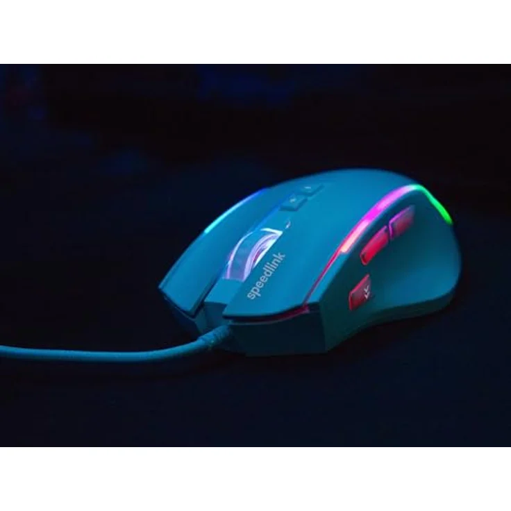 Speedlink DECUS NX, RGB Gaming Maus mit Kabel, bis 12800dpi, programmierbar, Dauerfeuer-Taste, USB-A angeschlossen, weiß – Bild 4