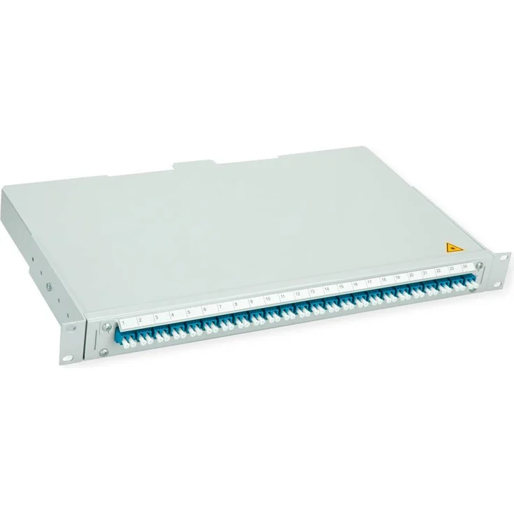 Telegärtner BASIS V LWL-Panel, 1HE, 24x LC Duplex Kupplungen, spleißfertig mit Pigtails, blau, Faserklasse OS2 PC