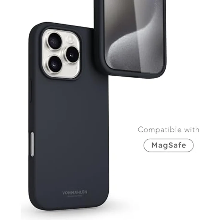 VONMÄHLEN Weiche Silikonhülle für iPhone, aus 69% recycelten Materialien, kompatibel mit Mag-Safe, mit Mikrofaserfutter und Kamera-Displayschutz – Bild 2