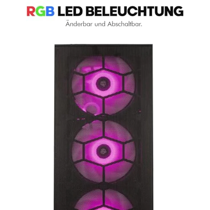 DCL24.DE Gamer PC Ryzen 5 5500, RTX3050, 16GB RAM, 500GB SSD, schwarz mit RGB LED Gehäusebeleuchtung – Bild 3
