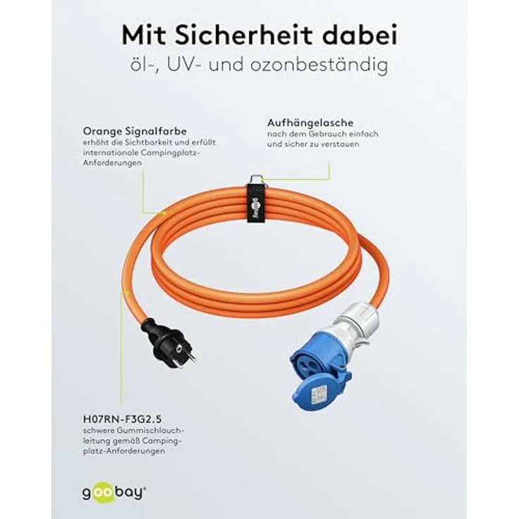 Goobay Camping Adapterleitung 1,5 m, orange, 2 CEE-Buchsen, IP44, für Außenbereich – Bild 4