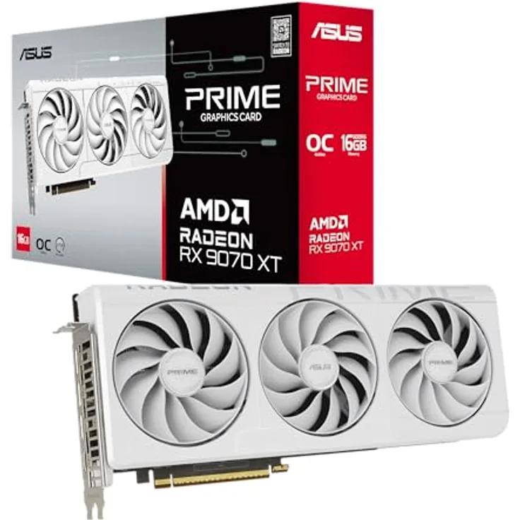 ASUS PRIME-RX9070XT-O16G-WHITE, Grafikkarte mit 16 GB GDDR6, 0dB-Technologie und Dual-BIOS, weiß
