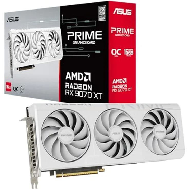 ASUS PRIME-RX9070XT-O16G-WHITE, Grafikkarte mit 16 GB GDDR6, 0dB-Technologie und Dual-BIOS, weiß – Bild 1