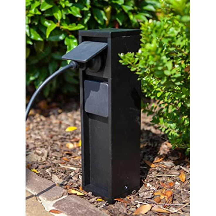 Stromverteiler Mains,Außensteckdose in Mattschwarz,2-Fach Steckdose Aussenbereich,eckige Steckdosensäule,max.Leistung 3500 Watt,IP54 wetterfest,Mehfrachsteckdose,Steckdosenverteiler,Gartensteckdose – Bild 4